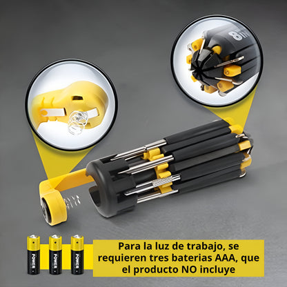 Destornillador Múltiple → 8 puntas magneticas + Luz de trabajo integrada 💥 ENVÍO GRATIS