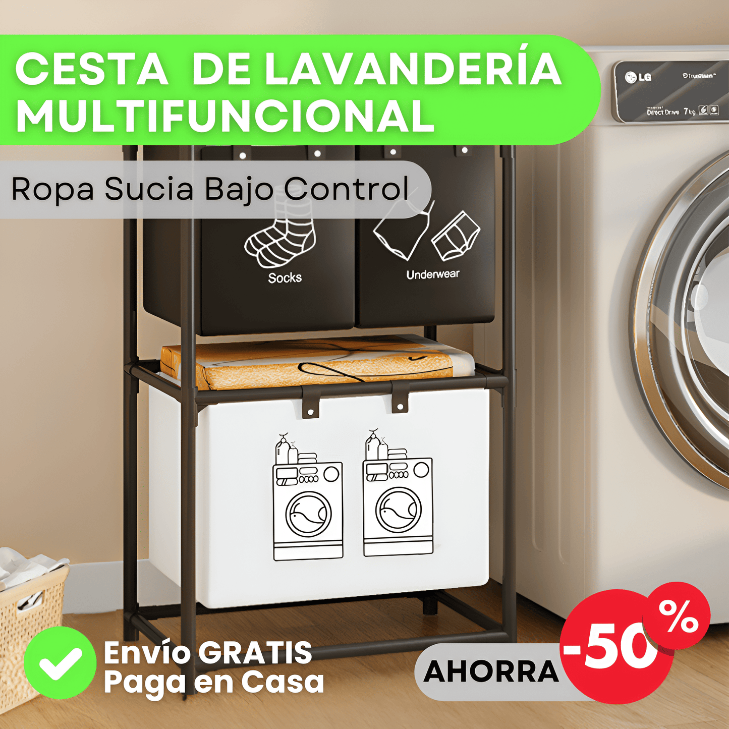 Cesta de Lavandería Multifuncional - Previene la humedad y malos olres en ropa sucia 💥 HOY 50% DCTO
